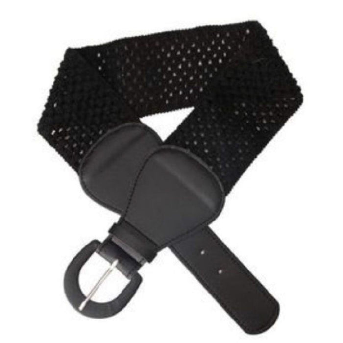 NEW Wide Crochet Vegan Leather Belt Black