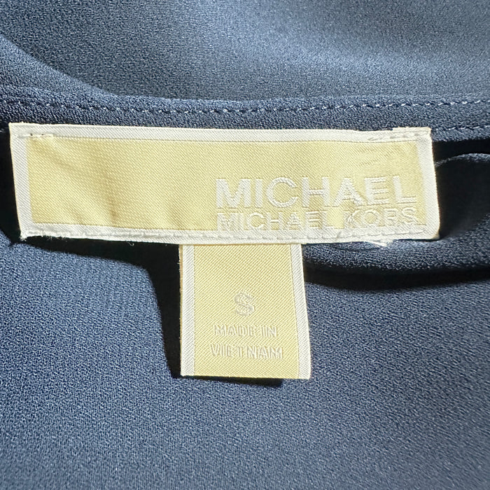 Pre - Loved Michael Kors Navy Zip-Front Blouse – Size Small | 18” Bust, V-Neck
