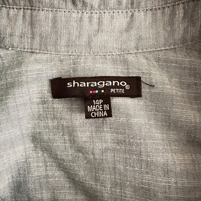 Pre - Loved Sharagano Petite Dress Shirt Size 14P Women’s Belted Chic Gray Zip-Up Dress