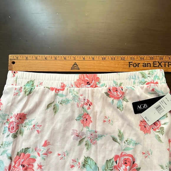AGB White Floral Maxi Women’s Lining Lightweight Elastic Waist Skirt – Size L