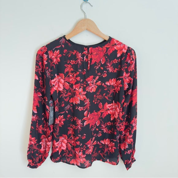 Vince Camuto Women’ Summer Lace Insert Long Floral Lightweight Lace Yoke Blouse