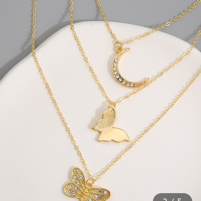 New Boho Double Layered Butterfly Necklace Set
