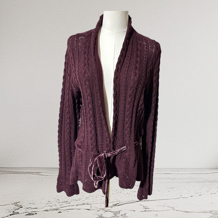 Pre-Loved Lauren Ralph Lauren Deep Burgundy Cotton Cardigan with Belt – Size M