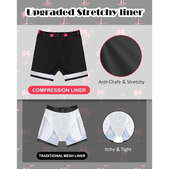 Men Black Swim Trunks Bathing Suits Board Beach Swim with Zipper Pocket Shorts