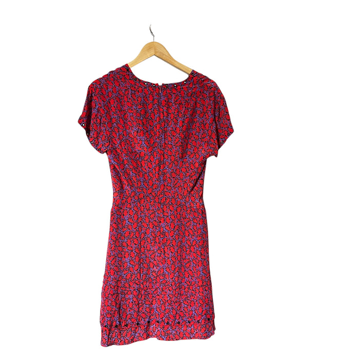 Pre - Loved DEREK LAM Women’s Size 6 V Neck Lining Short Sleeve Zip Back Floral Red Dress