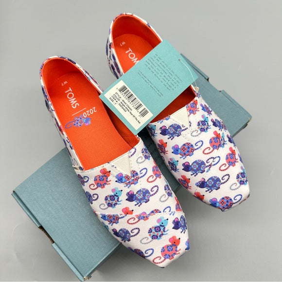 NWT Toms Women’s US Size 7 Floral  Butterfly Canvas Flats Vibrant Orange