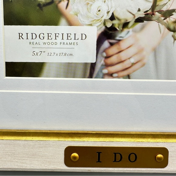 NET I Do Wedding Real Wood Gold and White Photo Frame Size 5 X 7