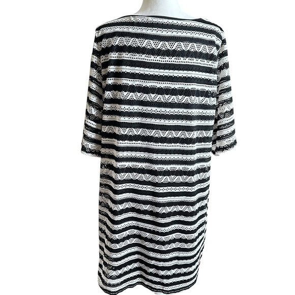 Pre - Loved SOHO Apparel Ltd. Black & White Lace insert Stripe Dress – Size 2X