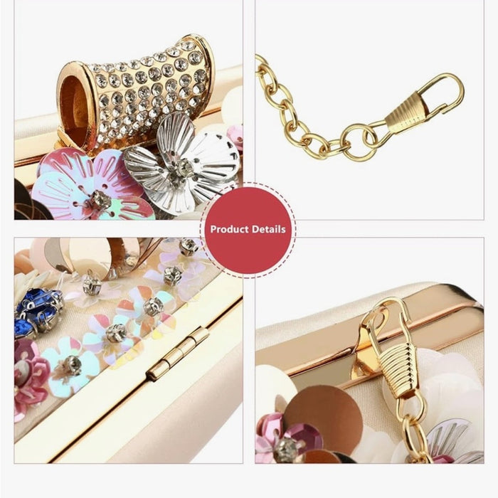New Colorful Floral Evening Clutch – Rhinestone-Embellished Handbag (Ship Today)