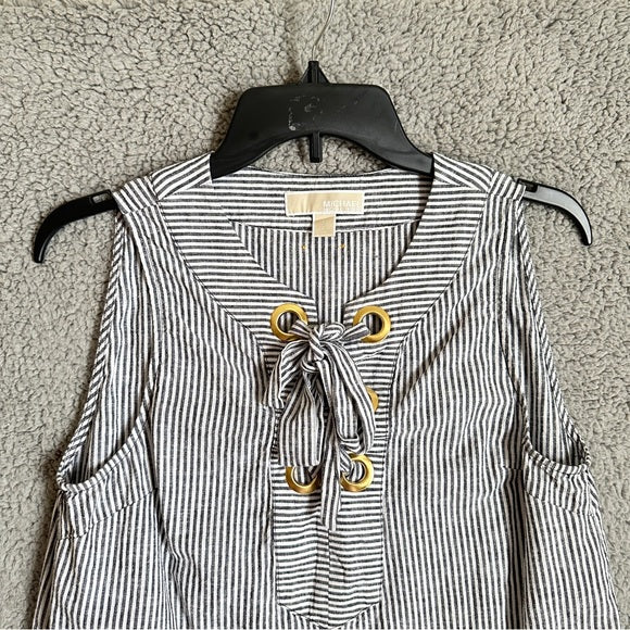 Pre - Loved Michael Michael Kors Striped Sleeveless Blouse with Detail Linen Blouse Size M