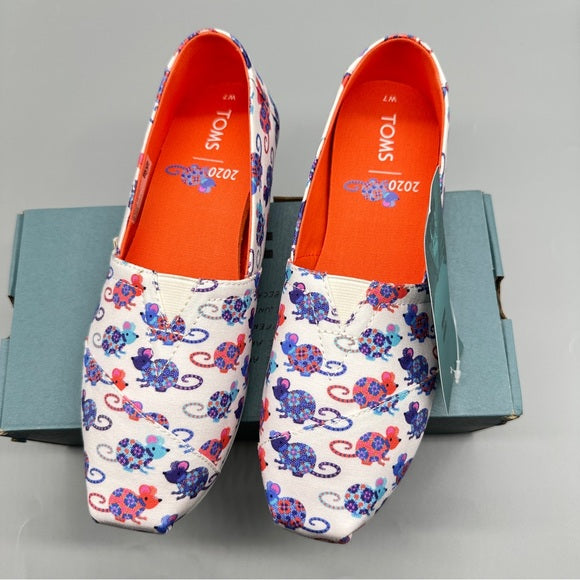 NWT Toms Women’s US Size 7 Floral  Butterfly Canvas Flats Vibrant Orange
