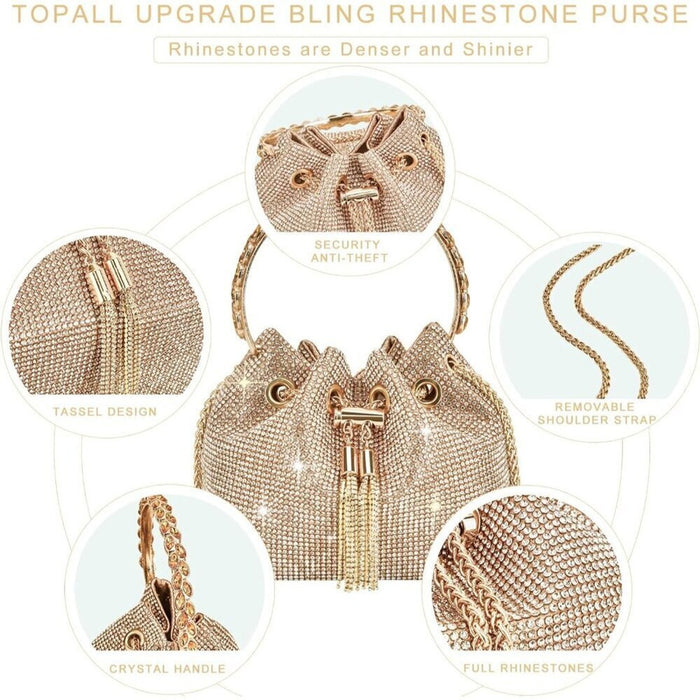 New Women Silver Rhinestone Evening Bag Bling Purse Sparkly Diamond Clutch