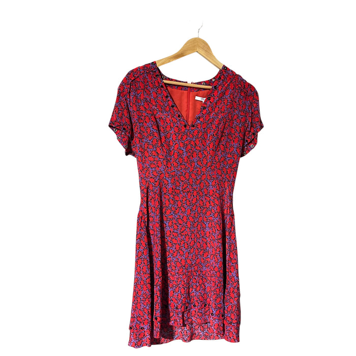 Pre - Loved DEREK LAM Women’s Size 6 V Neck Lining Short Sleeve Zip Back Floral Red Dress