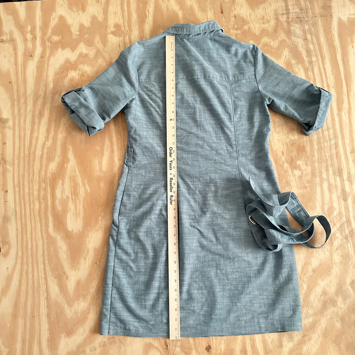Pre - Loved Sharagano Petite Dress Shirt Size 14P Women’s Belted Chic Gray Zip-Up Dress