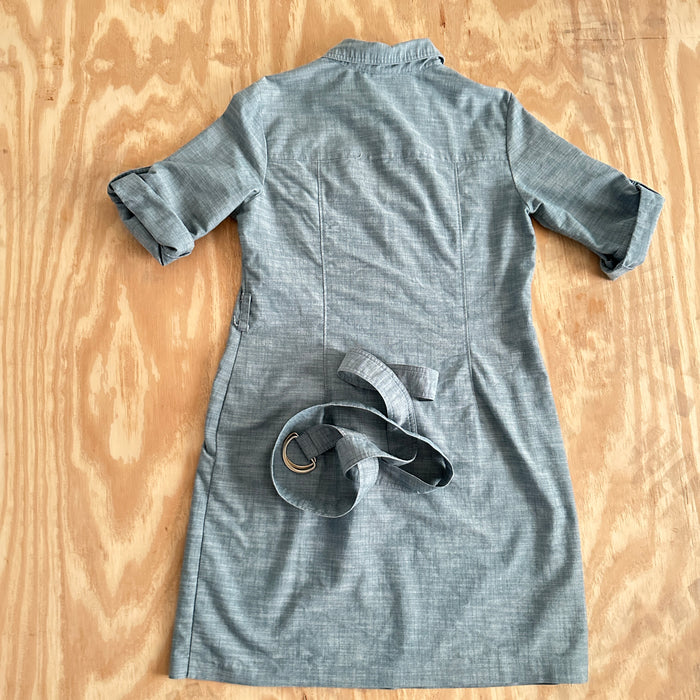 Pre - Loved Sharagano Petite Dress Shirt Size 14P Women’s Belted Chic Gray Zip-Up Dress