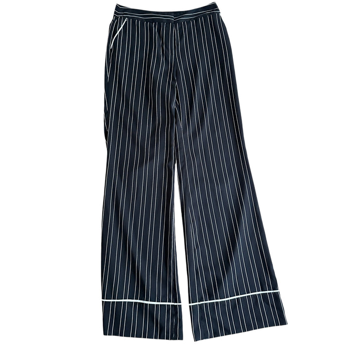 Vince Camino Women’s Size 2 Striped Zip Button Black Pinstripe Wide-Leg Pants