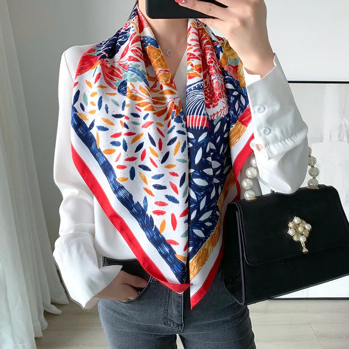 Elegant Satin Silk Scarf – Lightweight Printed Fashion Wrap for Women