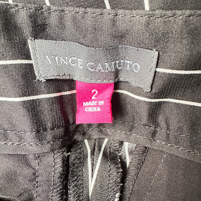 Vince Camino Women’s Size 2 Striped Zip Button Black Pinstripe Wide-Leg Pants