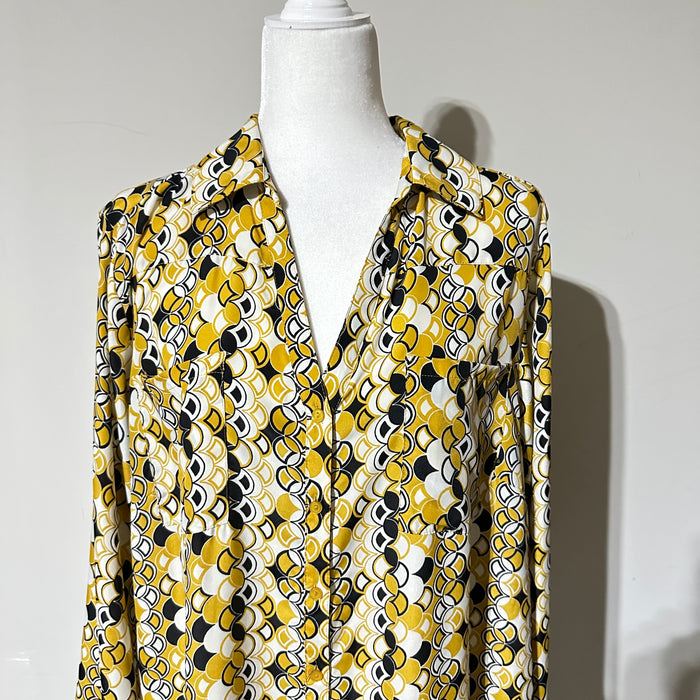 Pre - Loved Sunny Leigh Yellow & Black Graphic Button Down Shirt – Women’s 1X