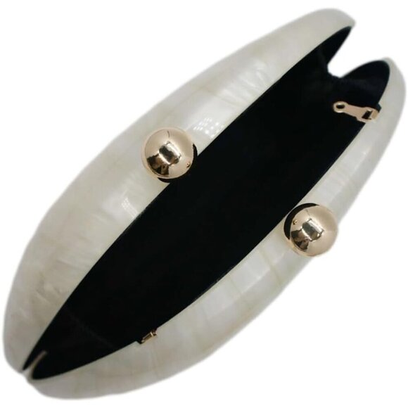 Women White Seashell Chain Shoulder Bag Acrylic Evening Clutch Glitter Party Bag