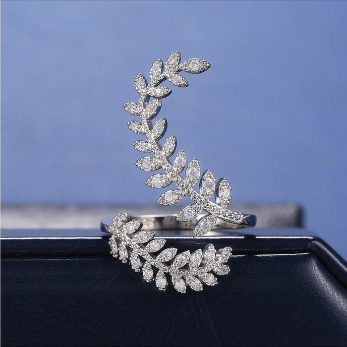New Elegant Ladies Zircon Ring – Silver Leaves Design in Copper Jewelry”