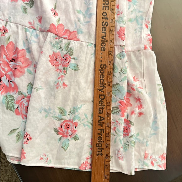 AGB White Floral Maxi Women’s Lining Lightweight Elastic Waist Skirt – Size L