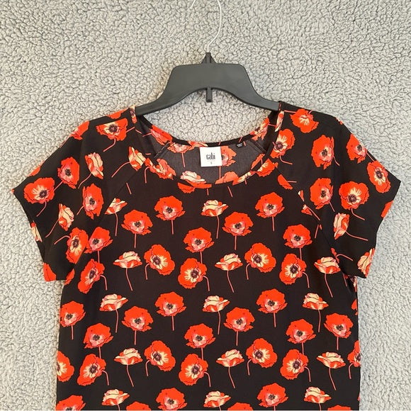 Cabi Floral Black and Red Women's Blouse Size Small