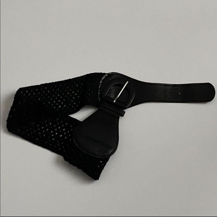 NEW Wide Crochet Vegan Leather Belt Black
