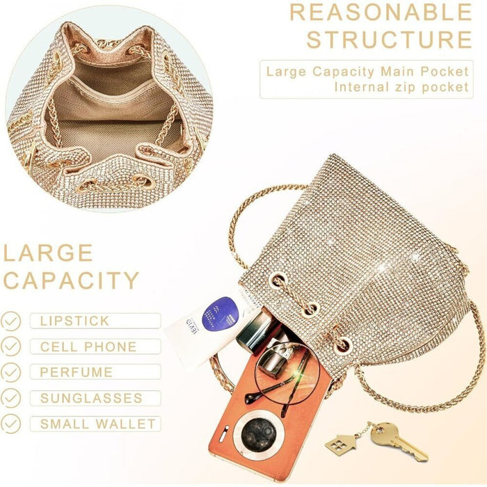 New Women Silver Rhinestone Evening Bag Bling Purse Sparkly Diamond Clutch