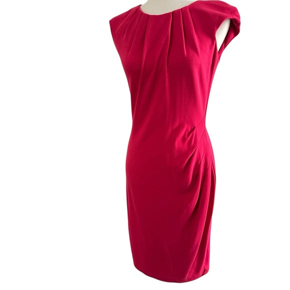 Pre - Loved Bella Bacchi Fuchsia Pleated Cap Sleeve Sheath Dress – Size 6