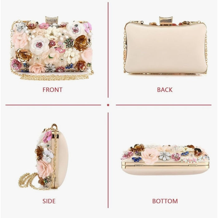 New Colorful Floral Evening Clutch – Rhinestone-Embellished Handbag (Ship Today)