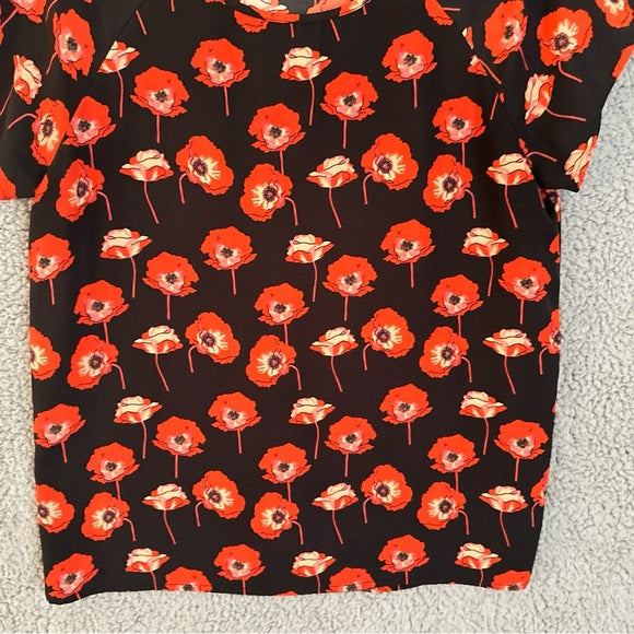 Cabi Floral Black and Red Women's Blouse Size Small