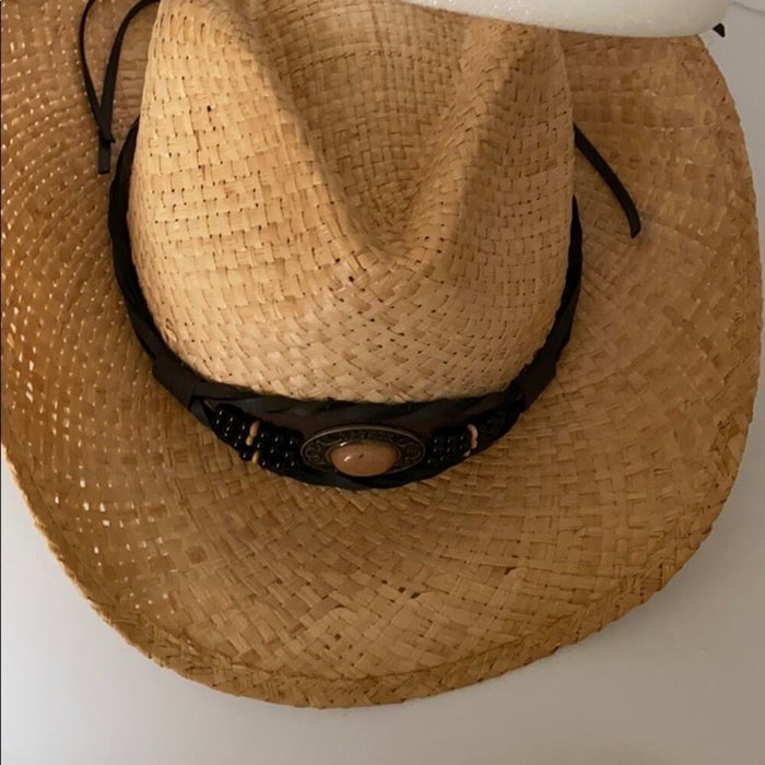 New Cowboy Women’s Stone Band Raffia Hat ⭐️⭐️⭐️⭐️⭐️NEW