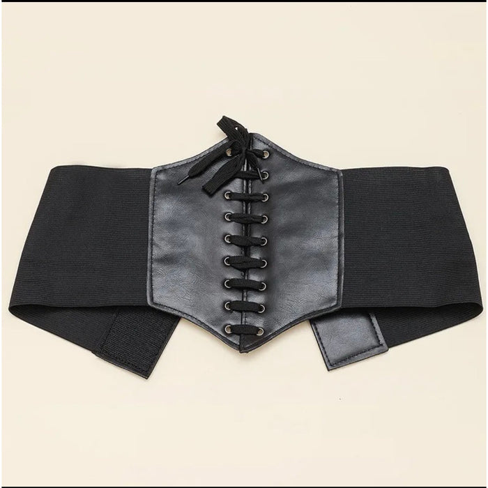 New Women’s PU Leather Corset Belt – Lace-up Wide Waist Belt in Black for Her