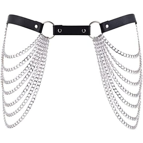 Black Waist Chain Belt Leather Layered Belly Body Chains Rave Body Jewelry Women