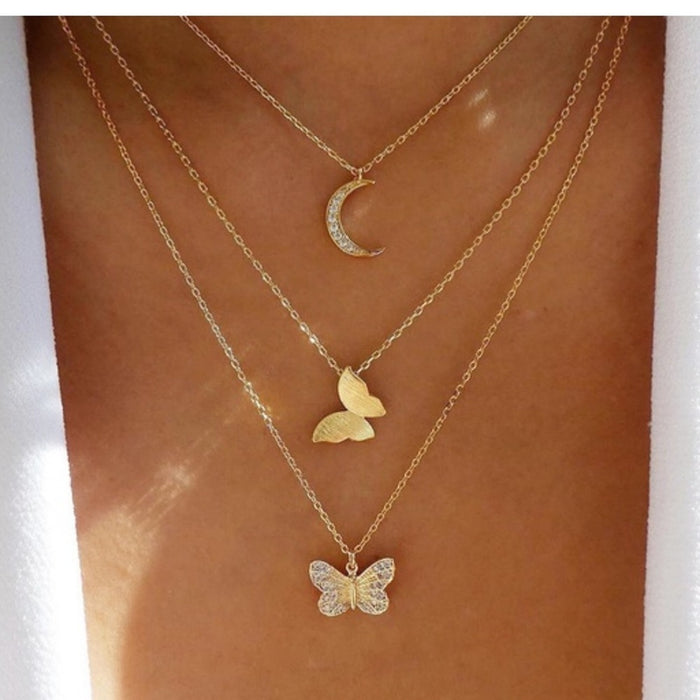 New Boho Double Layered Butterfly Necklace Set