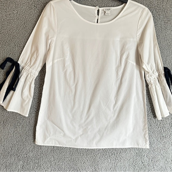 Pre - Loved J. Crew 100% Cotton White Women's Blouse with Black Accents