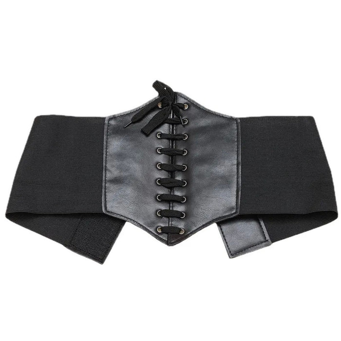 New Women’s PU Leather Corset Belt – Lace-up Wide Waist Belt in Black for Her