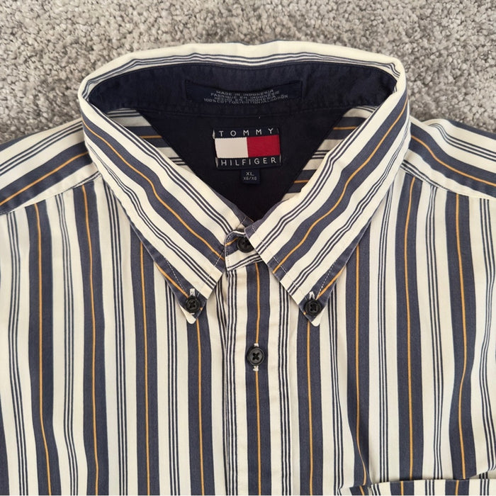 Pre - Loved Vintage Tommy Hilfiger Men’s 100% Cotton Collared Striped Long Sleeve Shirt XL
