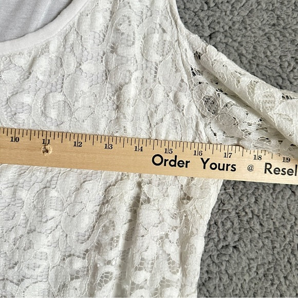 Pre - Loved Solo New York Jeans Elegant White Lace Cold Shoulder Blouse