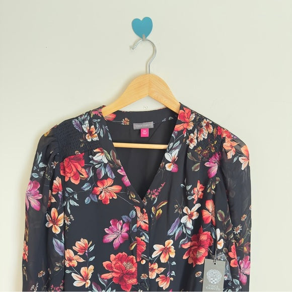 Vince Camuto Women’s Summer V Neck Long Sleeve Floral Lightweight Blouse  Sz XXS