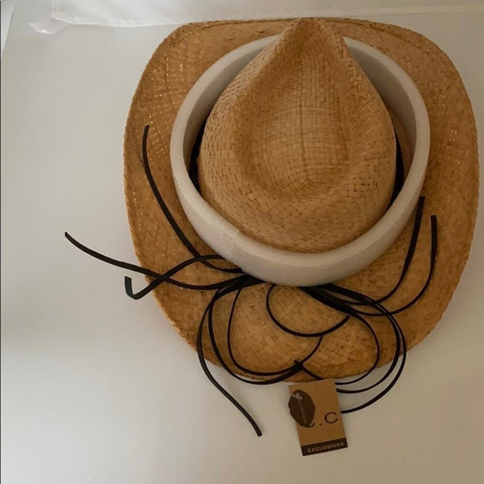 New Cowboy Women’s Stone Band Raffia Hat ⭐️⭐️⭐️⭐️⭐️NEW