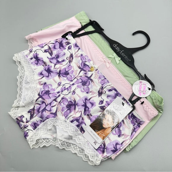 NWT Daisy Fuentes Purple and Pink Floral Lace Trim Panties Size XL
