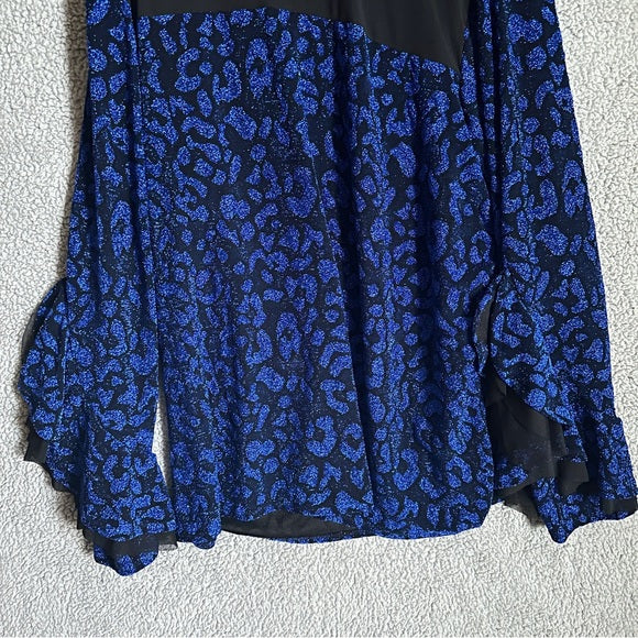 Pre - Loved Ashley Stewart Elegant Blue Leopard Print Women's Blouse