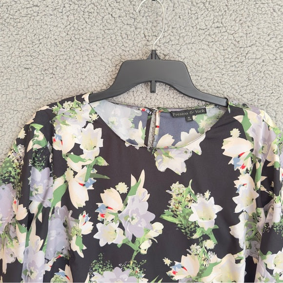 Pre - Loved Preston & York Floral Black Blouse Elegant Design