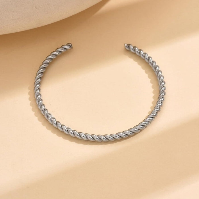 New Women 18K Gold Plated Twisted Chunky Cuff Bracelets Stainless Steel Bangle