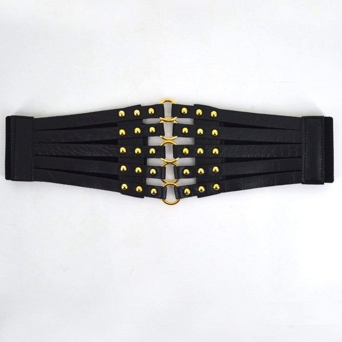 PanacheProse '- Women Black Cinch Tied Corset Elastic Wide Waist Belt Underbust Waistband