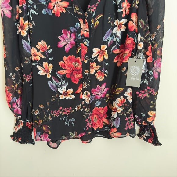 Vince Camuto Women’s Summer V Neck Long Sleeve Floral Lightweight Blouse  Sz XXS