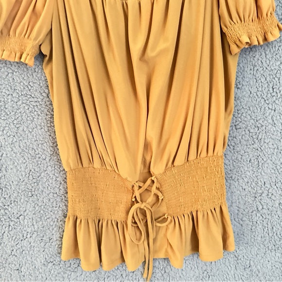 Pre - Loved Perch By Blue Pepper Women's Mustard Smocked Blouse Size 1XL