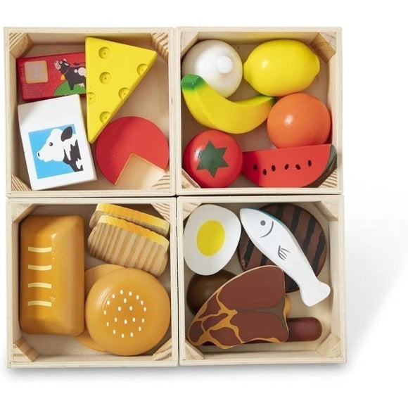 Food Groups - 21 Wooden Pieces and 4 Crates, Multi - Play Food Sets For Kids
